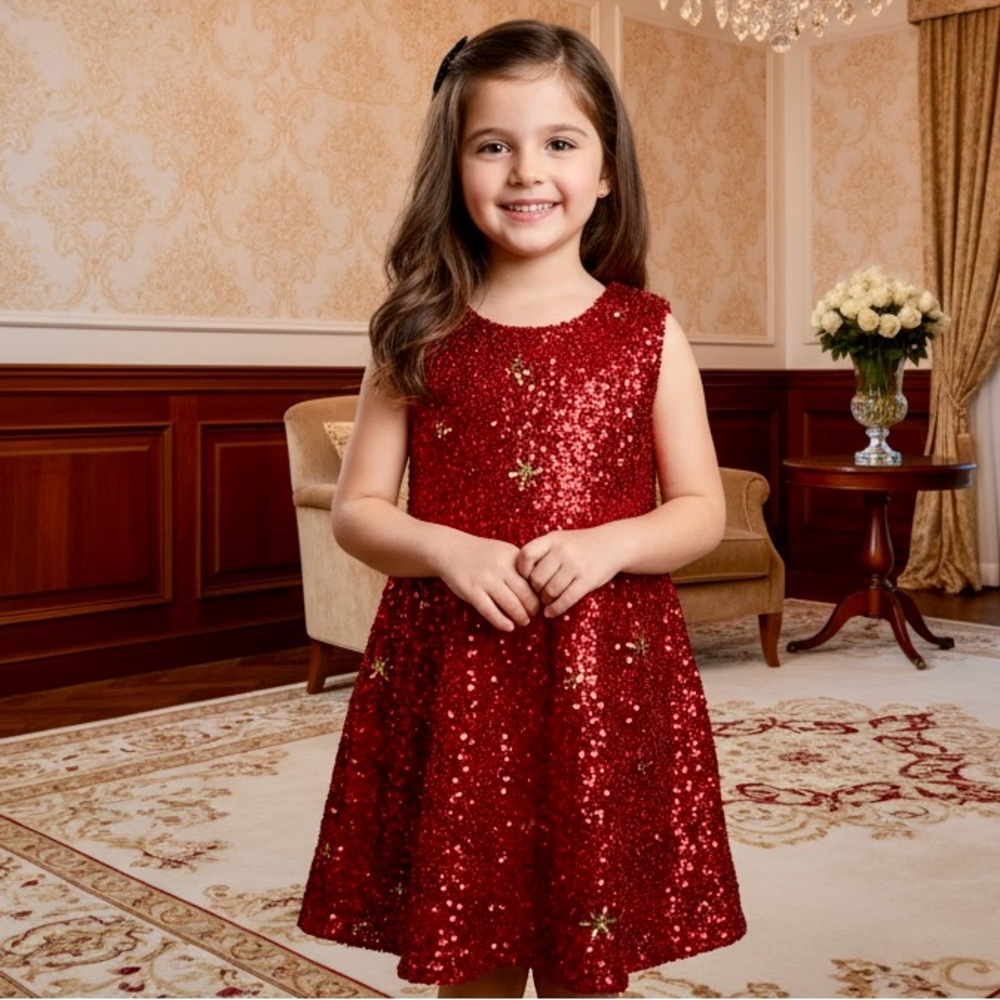 Festive‎ hand beaded Red Sequin Kids Dress
